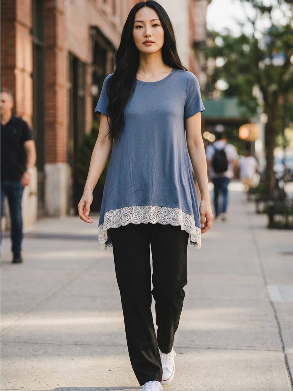 Zenana Tunic With Lace Front Hem